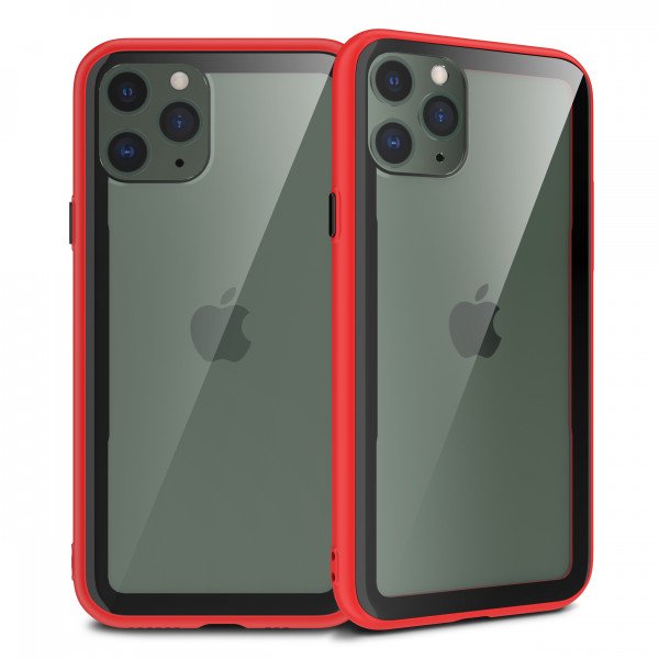 Wholesale iPhone 11 Pro (5.8in) Clear Slim Matte Hybrid Bumper Case (Red Black)